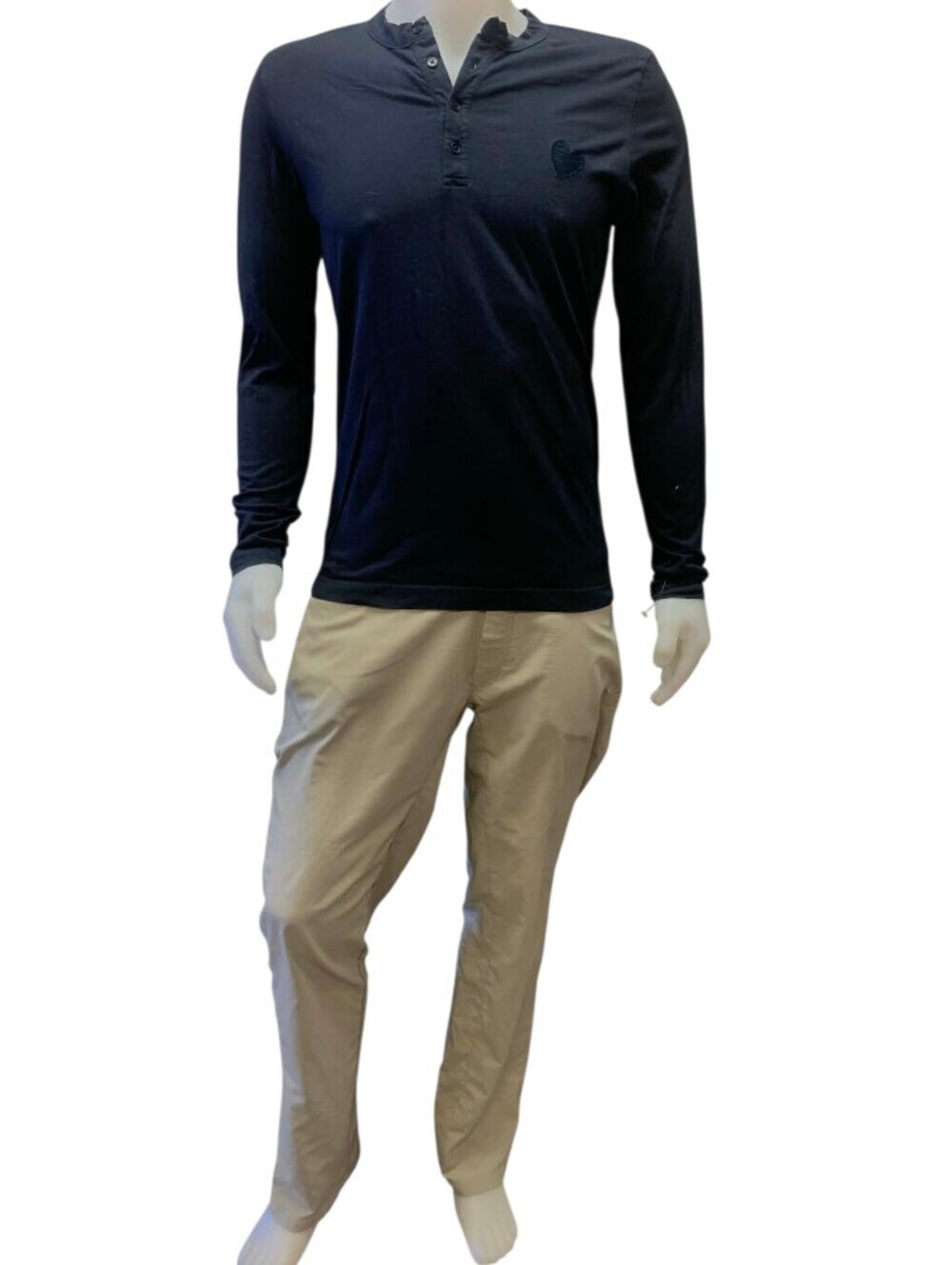 Inimigo Men’s Luxury EUC Navy Blue Long Sleeve Henley, Size Large.